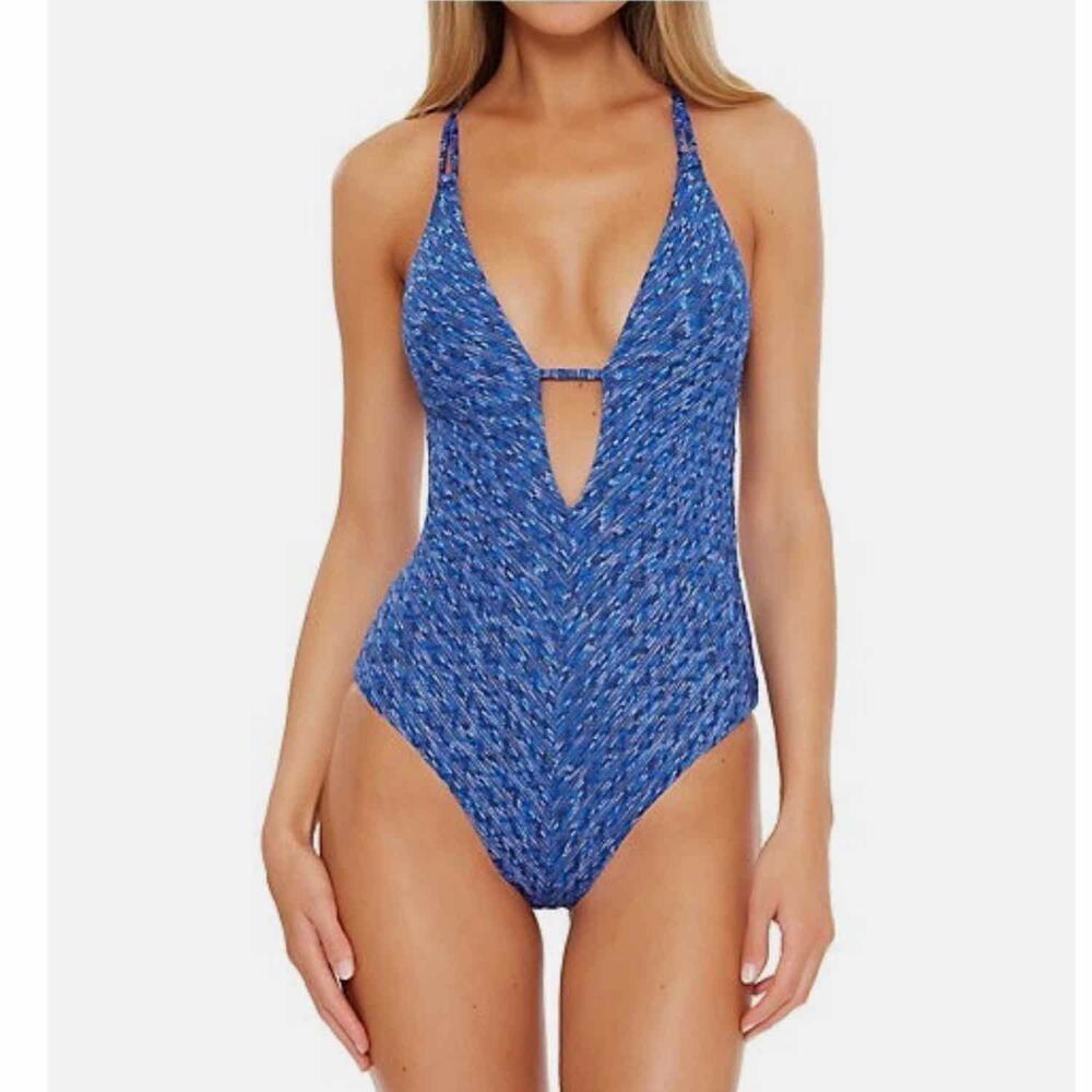 Весса Blue Sundance Elizabeth Plunge Neck One Piece Swimsuit Size Medium